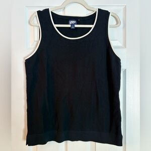 Lands' End women's black ribbed tank top with white trim. Size L